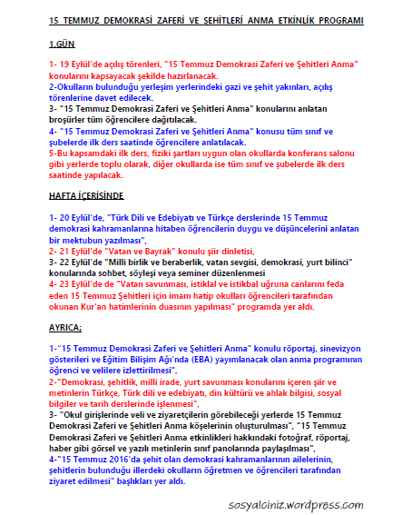 15 Temmuz Demokrasi Zaferi ve Şehitleri Anma Programı Etkinlikleri