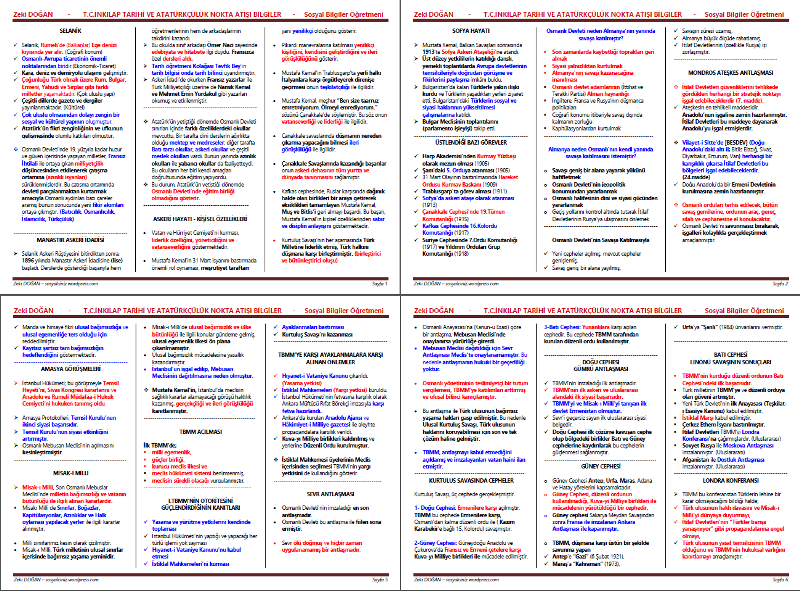 TEOG 2 T.C.İnkılap Tarihi Nokta Atışı Özet Bilgiler