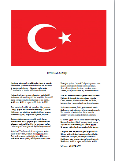 İstiklal Marşı ve Bayrak (Word Ortamında)