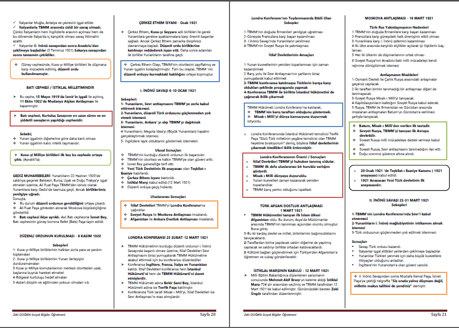 T.C. İnkılap Tarihi ve Atatürkçülük Ders Notları