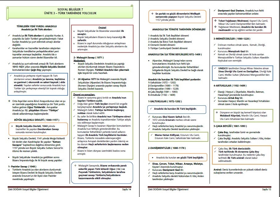 7.Sınıf Sosyal Bilgiler Ders Notları İndir