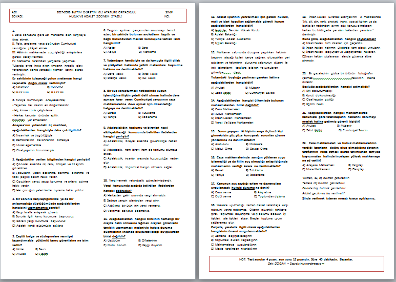 2017-2018 Hukuk ve Adalet 2.Dönem 2.Yazılı