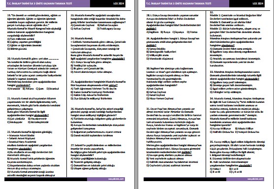 T. C. İnkılap Tarihi İlk 3 Ünite LGS Tarama Testi