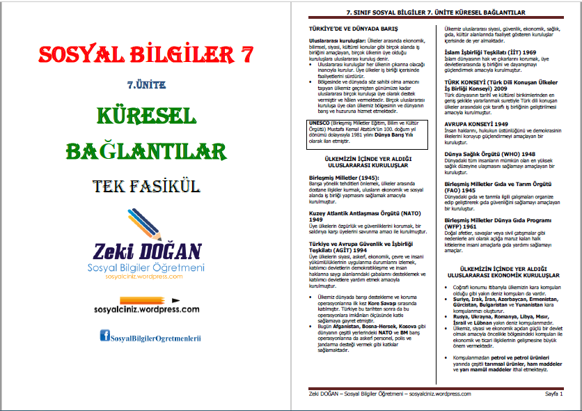 7.Sınıf Sosyal Bilgiler 7.Ünite Küresel Bağlantılar Tek Fasikül