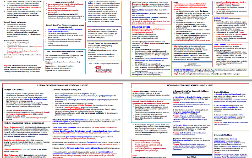 T.C. İnkılap Tarihi ve Atatürkçülük 2.Ünite Milli Uyanış Ders Notları-Tablolu