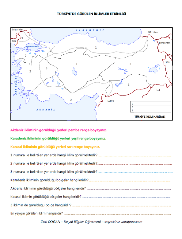Türkiye İklim Haritası ve İklimler Etkinliği