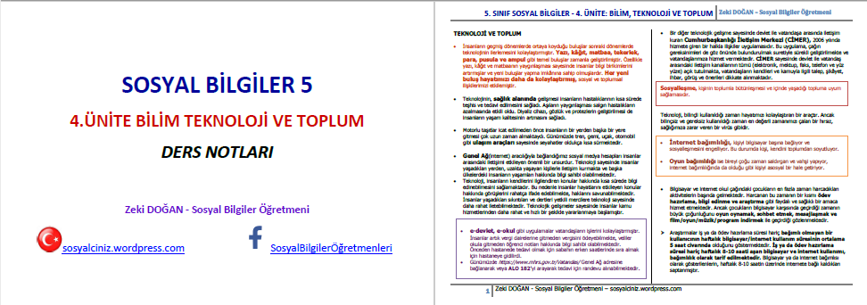 4.Ünite Bilim, Teknoloji ve Toplum Ders Notları