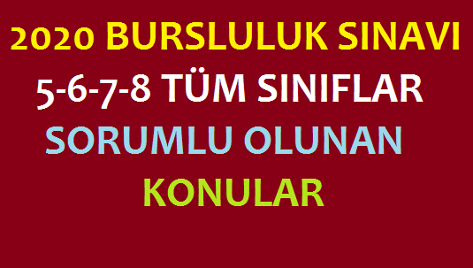 2020 Bursluluk Sınavı 5-6-7-8 Tüm Derslerde Sorumlu Olunan Konular
