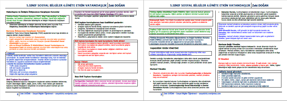 6.Ünite Etkin Vatandaşlık Ders Notu