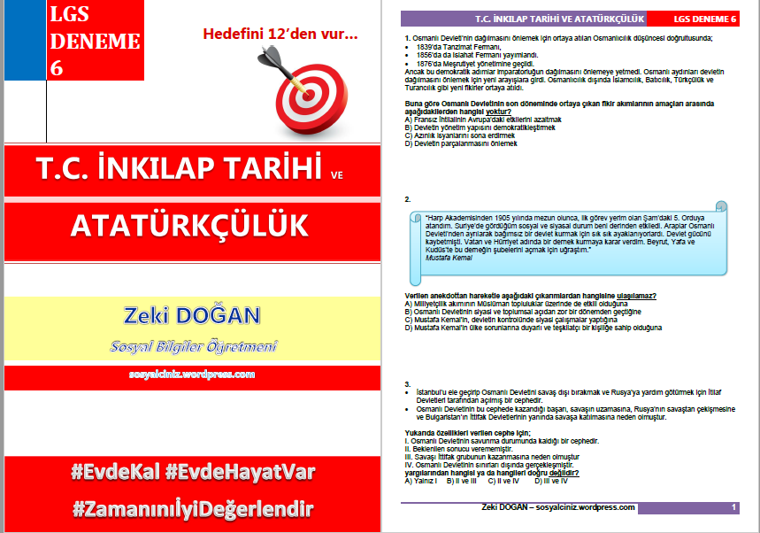 T.C. İnkılap Tarihi ve Atatürkçülük 2020 LGS DENEME SINAVI-6
