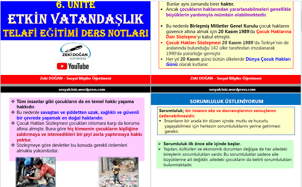 4.Sınıf Sosyal Bilgiler 6.Ünite Telafi Eğitimi Ders Notları