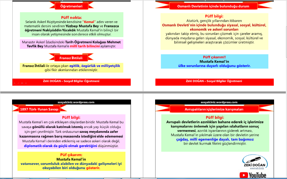 Mustafa Kemal’in Fikir Hayatının Oluşmasında Etkili Olan Faktörler Püf Noktalar