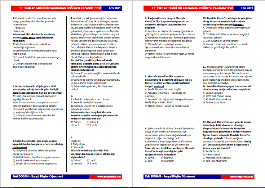Bir Kahraman Doğuyor Kazanım Testi