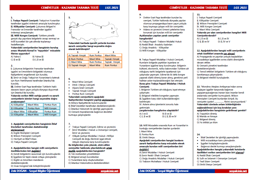 Cemiyetler Kazanım Tarama Testi