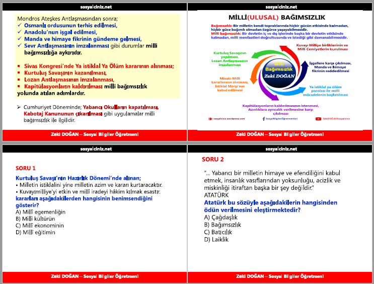 Milli Egemenlik ve Milli Bağımsızlık Konu + Soru