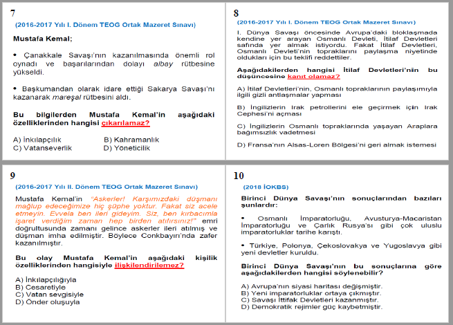 Milli Uyanış Ünitesi Çıkmış Sorular