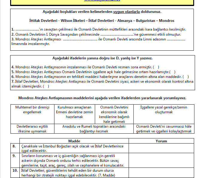 Mondros Ateşkes Antlaşması Pekiştirme Etkinliği