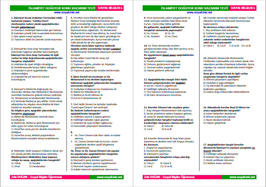 İslamiyet Doğuyor Test