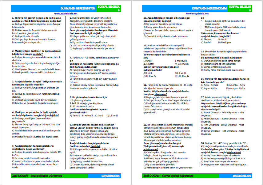 Dünyanın Neresindeyiz Test