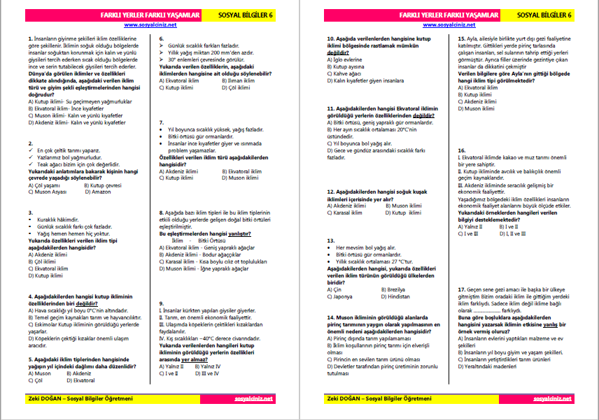 Farklı Yerler Farklı Yaşamlar Test