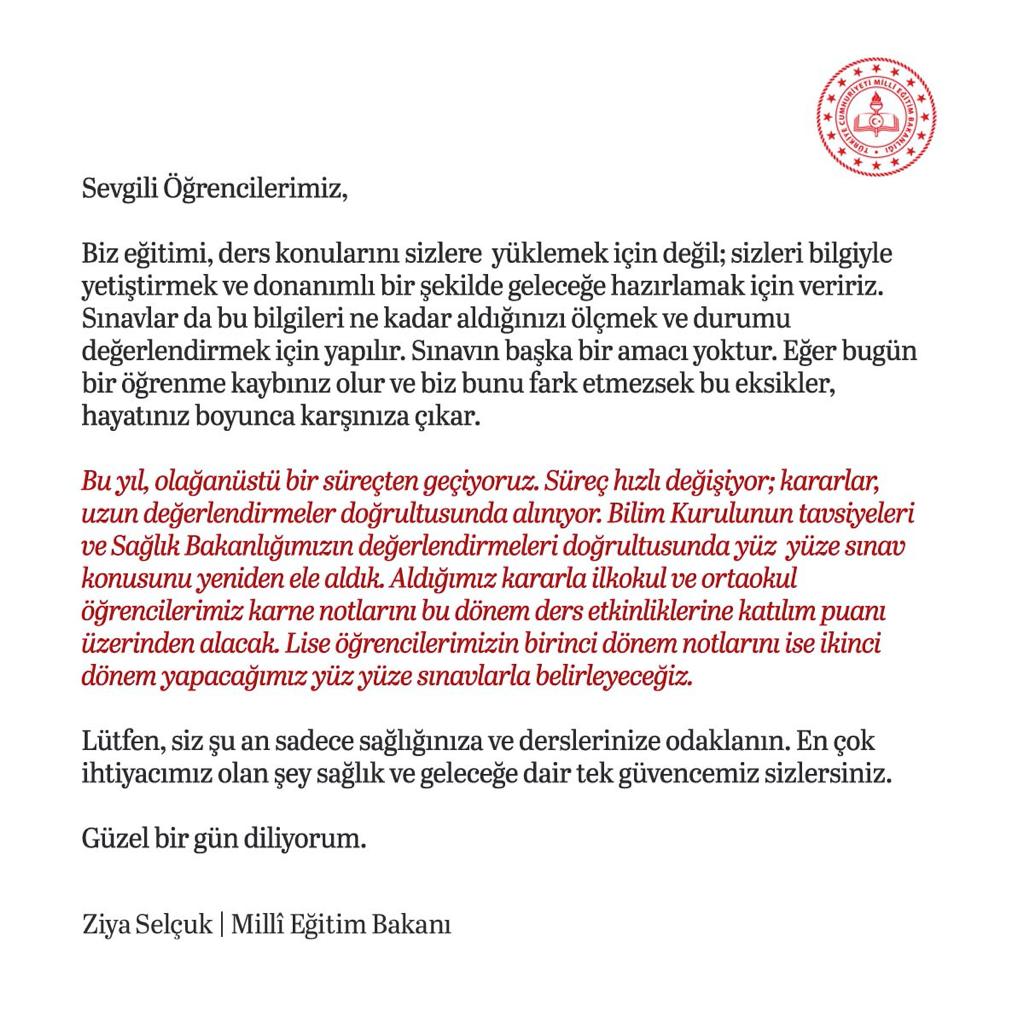 Yüzyüze sınavlar ertelendi