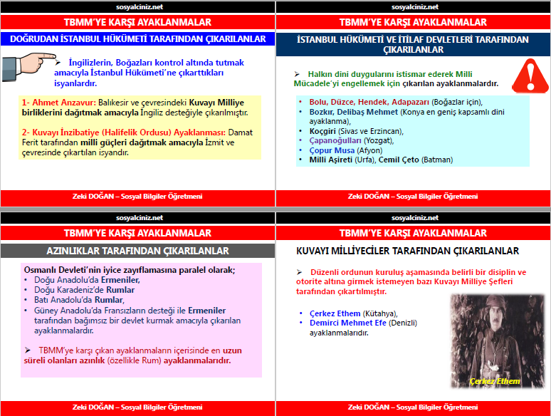 TBMM’ye Karşı Ayaklanmalar Konu + Tarama Testi