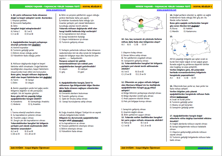 Yaşanacak Yerler-Nerede Yaşanır Tarama Testi