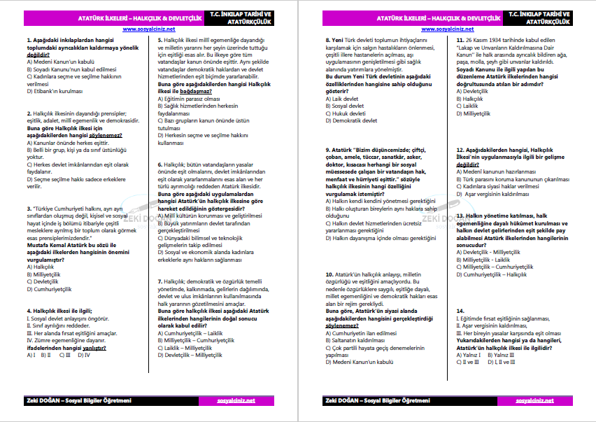 Atatürk İlkeleri-Halkçılık & Devletçilik Tarama Testi
