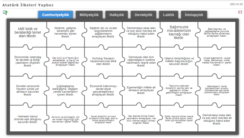 Atatürk İlkeleri Online Yapboz Etkinliği