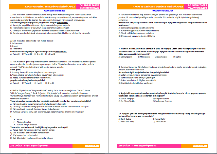 Sanat ve Edebiyat Eserlerinde Milli Mücadele Tarama Testi