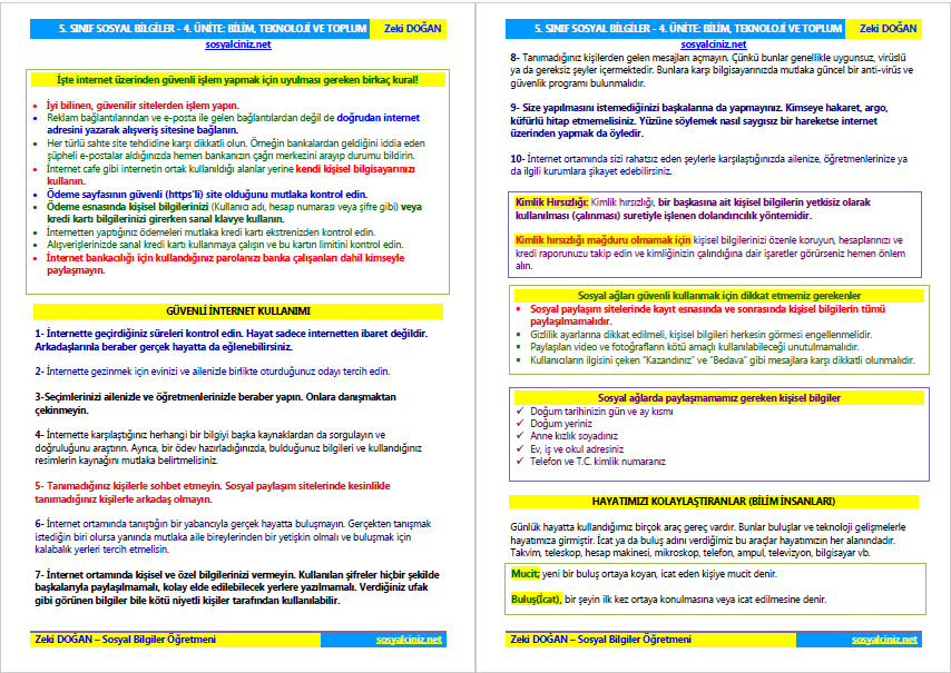 4.Ünite Bilim Teknoloji ve Toplum Ders Notları