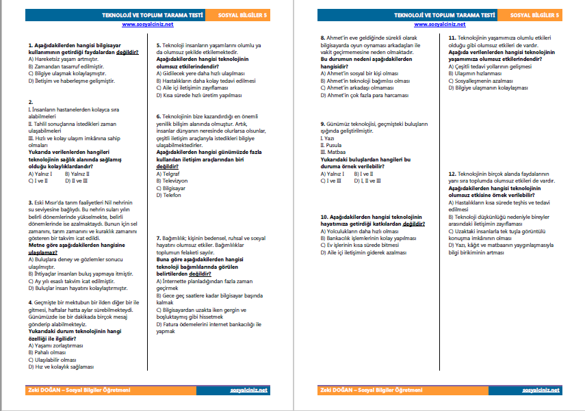 Teknoloji ve Toplum Test
