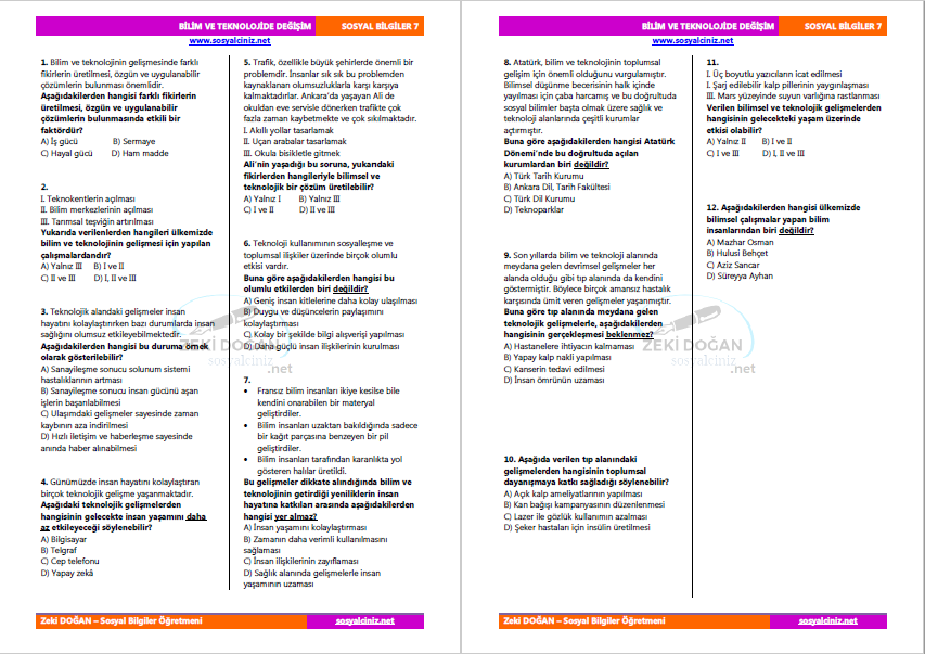 Bilim ve Teknolojide Değişim Test