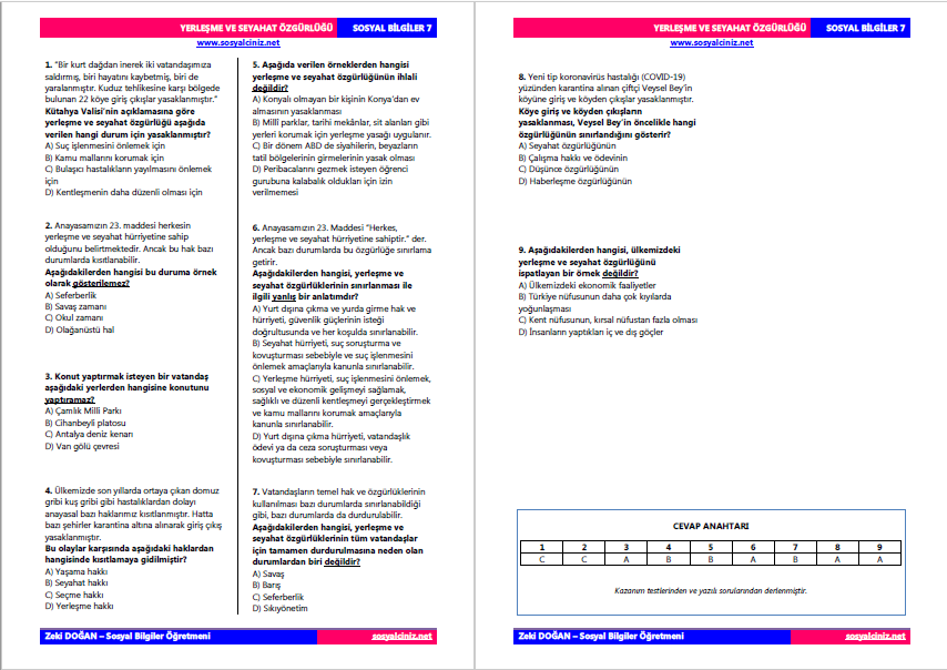Yerleşme ve Seyahat Özgürlüğü Tarama Testi