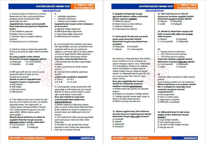 Atatürk İlkeleri Tarama Testi (63 soru)