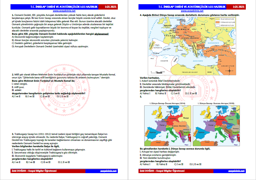 T.C. İnkılap Tarihi Ocak-Şubat 2021 MEB Örnek Sorular