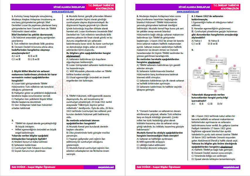 Siyasi Alanda İnkılaplar Test-1