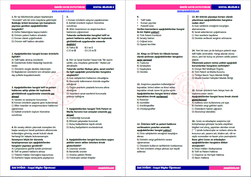 Emeğe Saygı Duyuyorum Test