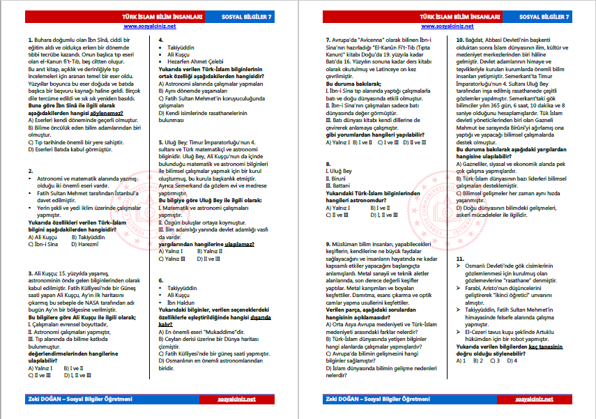 Türk İslam Bilim İnsanları Tarama Testi