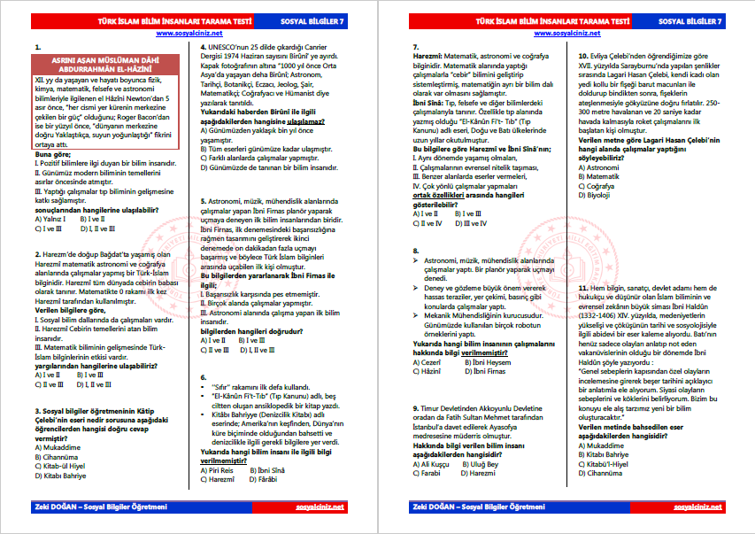 Türk-İslam Bilim Adamları Tarama Testi