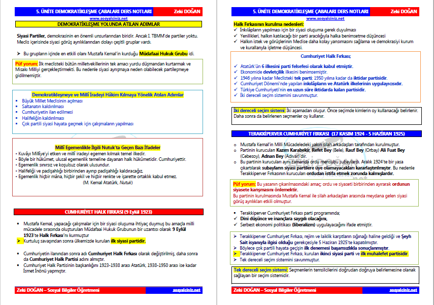 T. C. İnkılap Tarihi 5. Ünite Demokratikleşme Çabaları