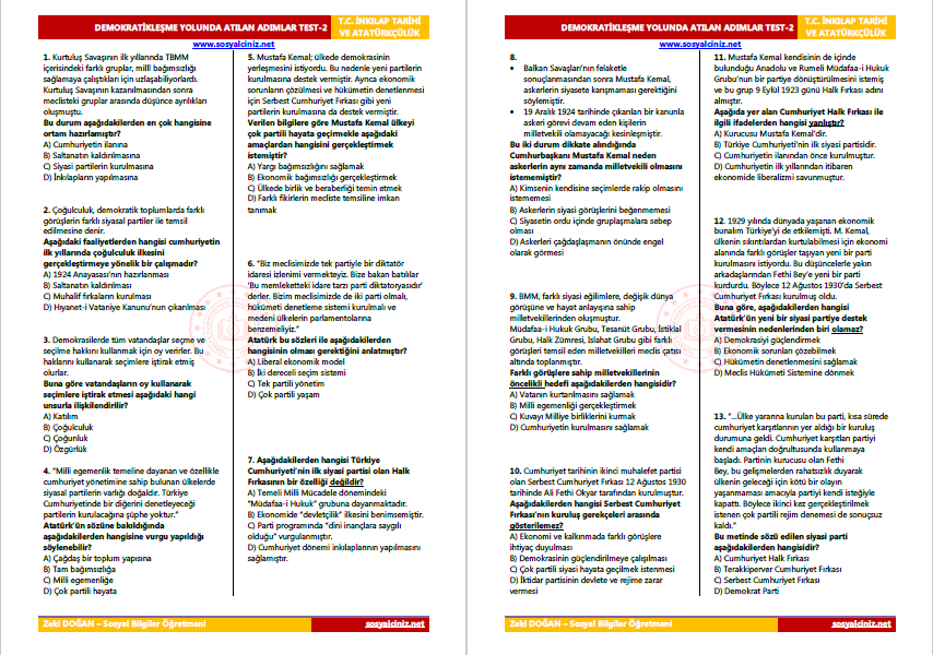 Demokratikleşme Yolunda Atılan Adımlar Test-2
