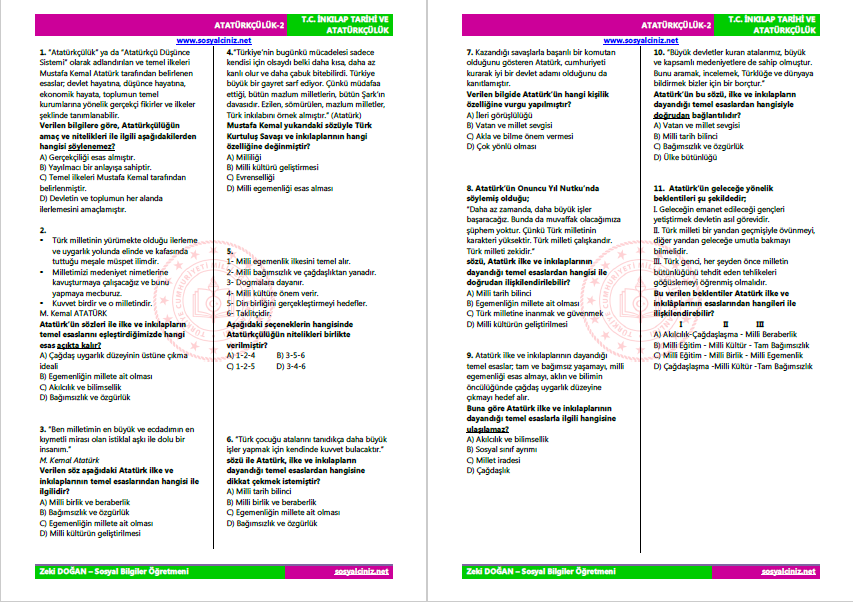 Atatürk İlke ve İnkılaplarının Esasları Test-2