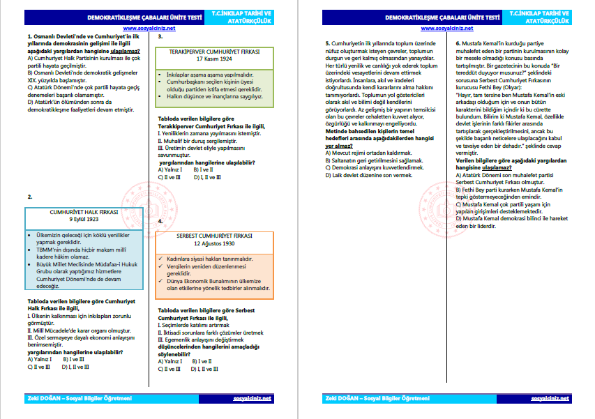 Demokratikleşme Çabaları TEGM Ünite Testi