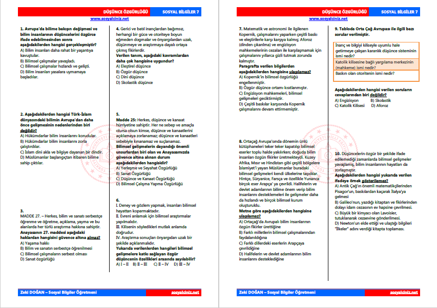 Özgür Düşüncenin Bilime Katkısı Testi