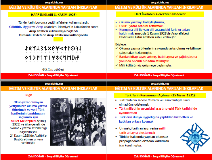 Eğitim ve Kültür Alanında İnkılaplar