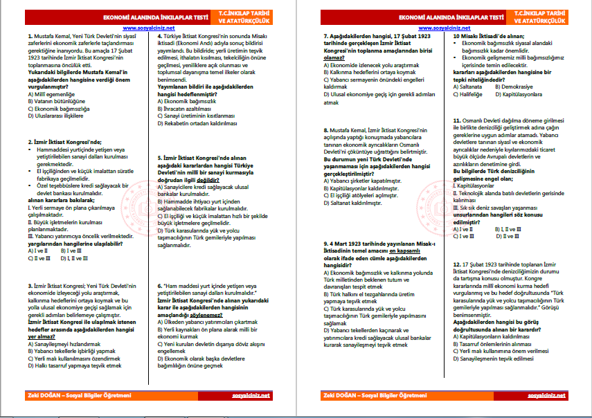 Ekonomi Alanında İnkılap Test-1