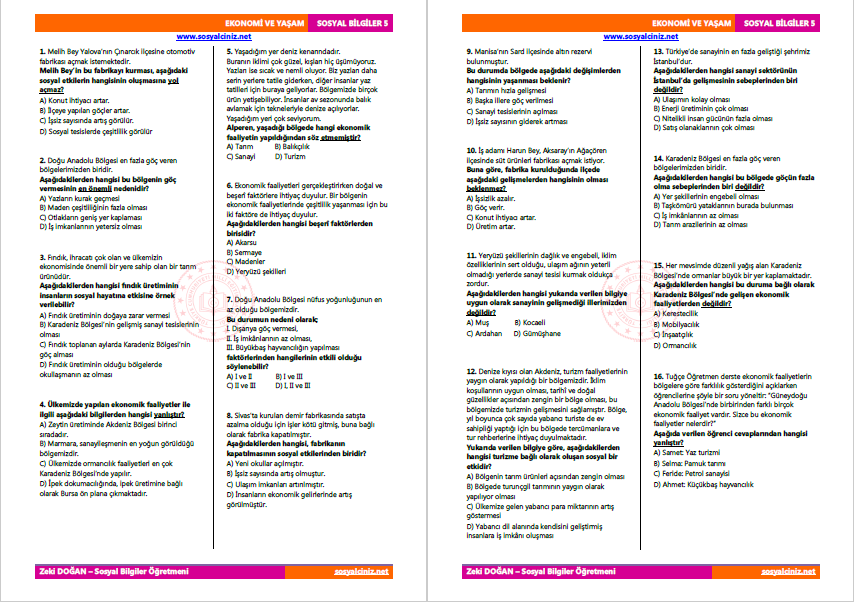 Ekonomi ve Yaşam Test