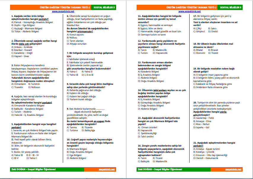 Üretim Dağıtım Tüketim Ünite Tarama Testi