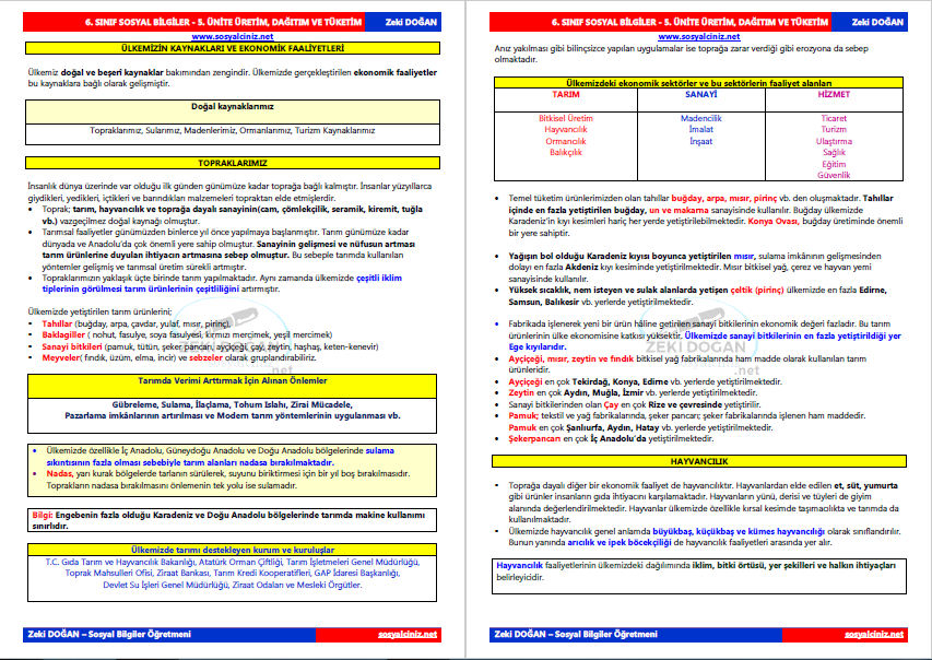 Sosyal Bilgiler 6 5.Ünite Üretim Dağıtım Tüketim